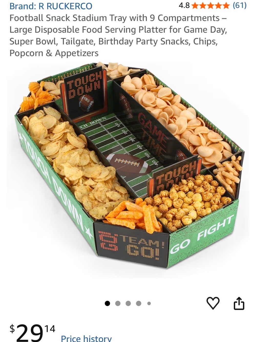 New In Package Green Football Snack Stadium Tray – Party Serving Platter